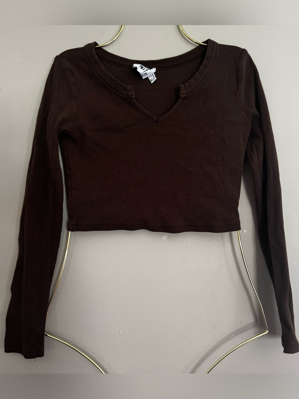 Princess Polly Brown Ribbed Crop Top US 2 Y2K Coquette Soft Girl Fitted